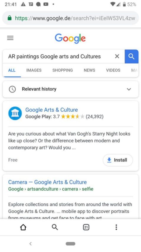 Google Relevant History Feature 